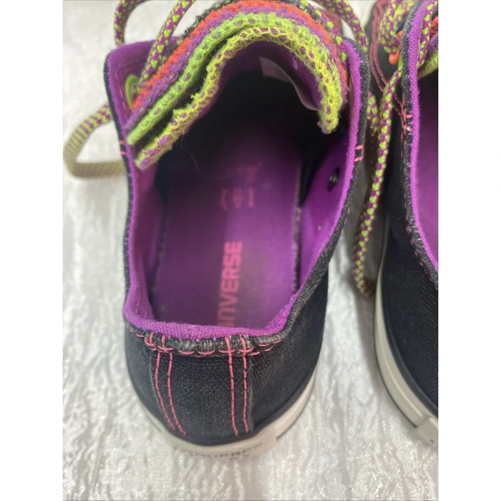 Converse All Star Neon Stitch Rainbow Tongue Black Canvas Sneaker Junior Size 1